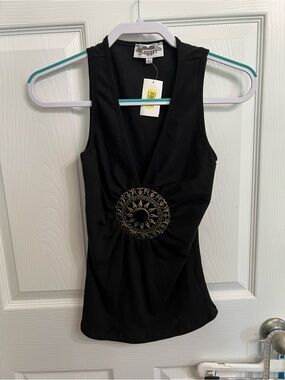 Jagger Black Buckle Tank Top Y2K Goth Grunge Sleeveless Stretch Large NWT